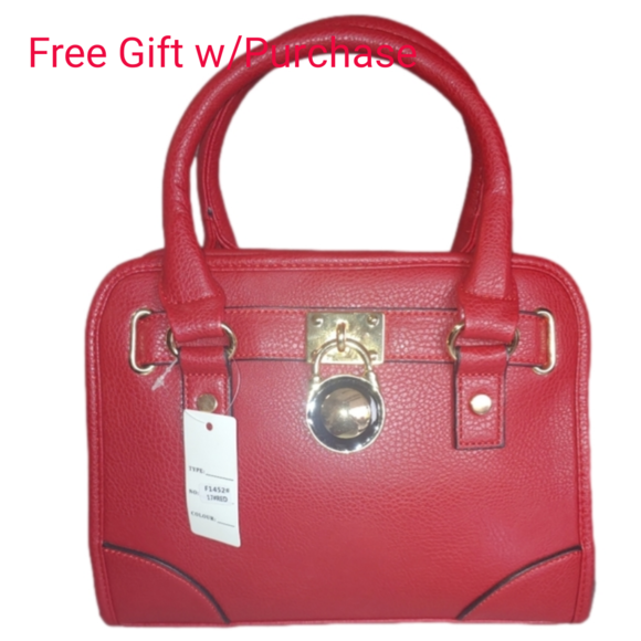Red Handbag/Purse with Matching Double Zip Wallet and Shoulder Strap - Picture 4 of 5
